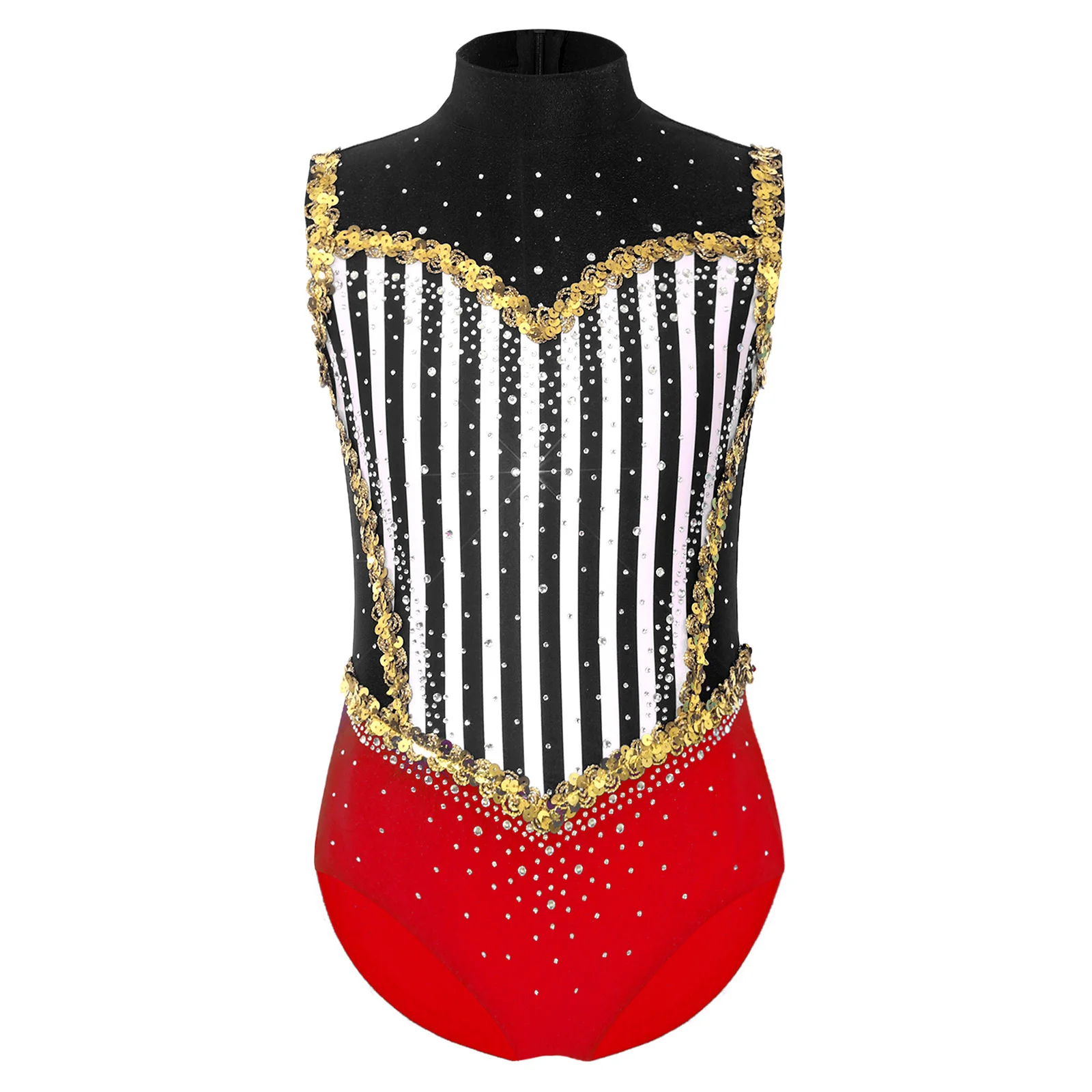 Children Circus Costume Ringmaster Bodysuit Girls Glitter Sequin Sleeveless Striped Jumpsuit Rhinestone Gymnastic Ballet Leotard view 3