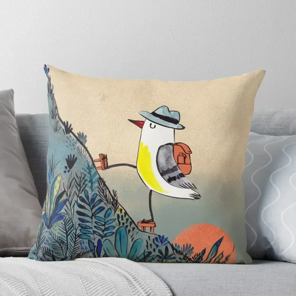 Mountain hiker bird at sunrise Throw Pillow Pillows Aesthetic Sofa Cushion Cover pillow