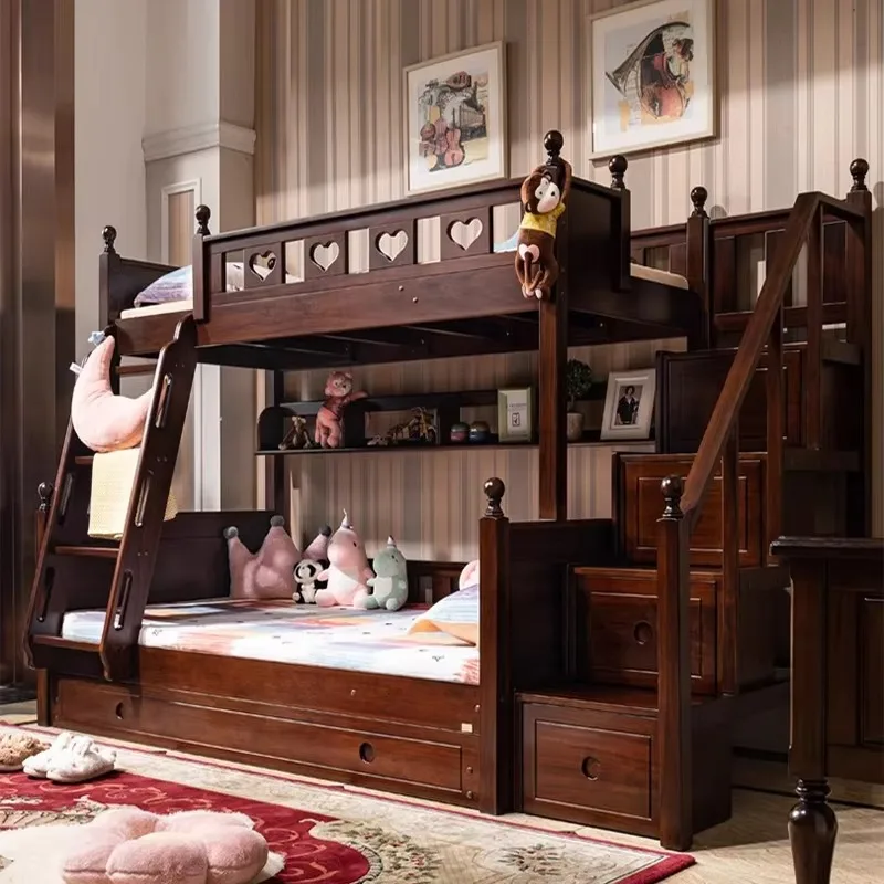 High-End Villa American-Style Solid Wood Bunk Bed - 2-Tier Parent-Child Bed for Second Child