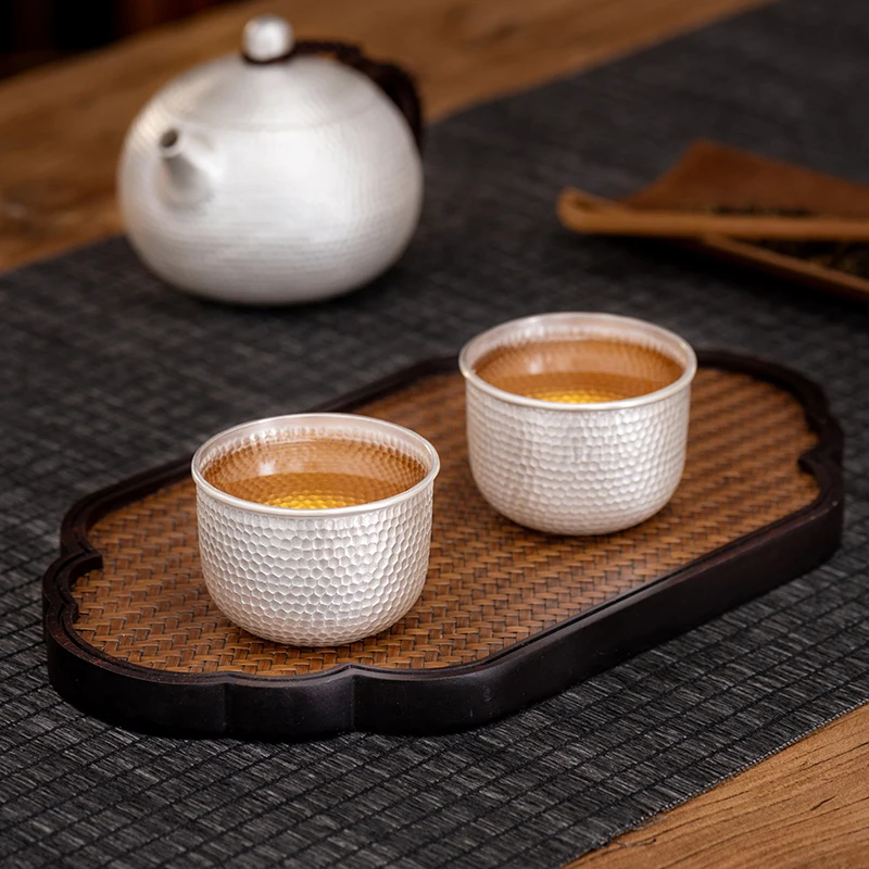 Handmade Sterling Silver 999 Kungfu Teacup Single Master Coffee Scented Tea Glass for Tearoom Drink Wine Glass Tools Gift