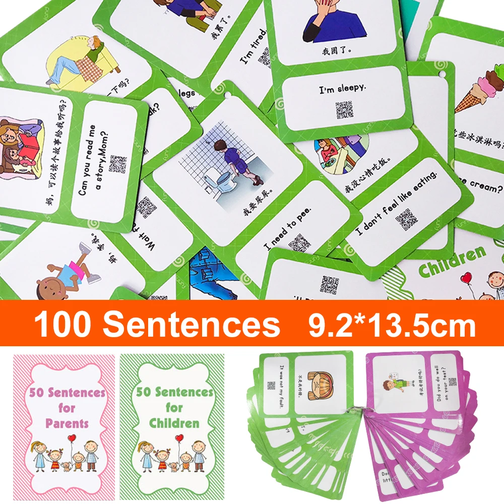 

100 Sentences Learning English Flashcards Daily Life Common Sentences for Children Kids Montessori Learning Education toys gift