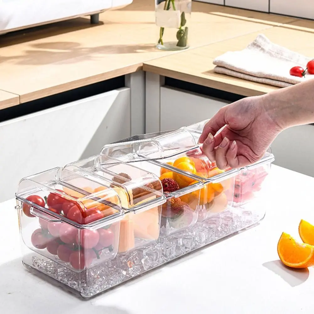 Plastic 4/5 Grids Condiment Tray Dustproof Divider Lid Transparent Fresh Iced Box Large Capacity Chilled Fruit Salad Box