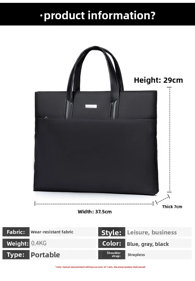 Nuova borsa da uomo casual, borsa per computer da lavoro di grande capacità resistente all'usura, valigetta semplice resistente all'acqua e leggera