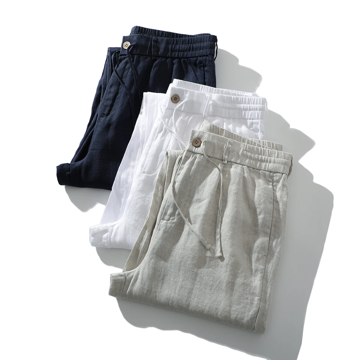 l الكتان الرجال الصيف السراويل فضفاضة تناسب مرونة الخصر رقيقة تنفس عادية مستقيم الساق بنطلون Faionable الحضرية Sle #3