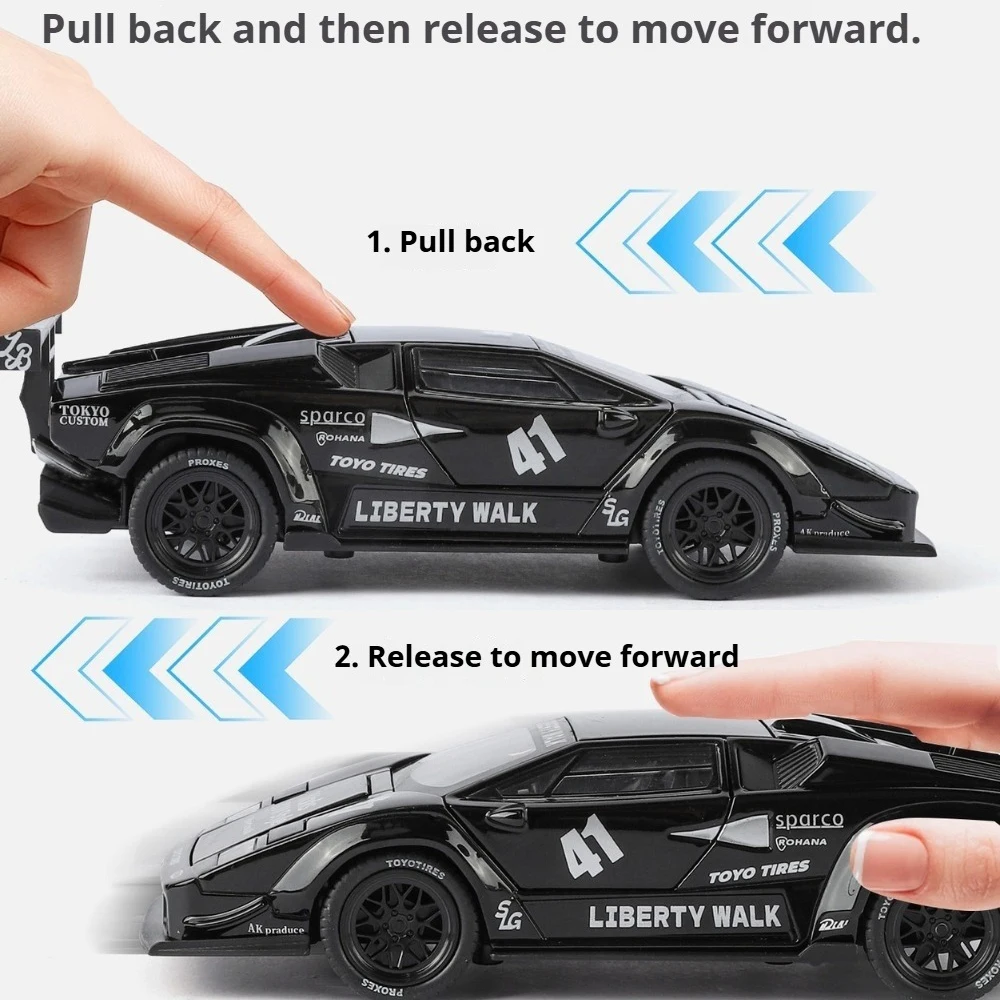 1:32 ランボルギーニ カウンタック LBWK モデルカー 合金製おもちゃ ダイキャストホイール プルバック ミニチュア車両 ライトミュージック スポーツカー 知育玩具
