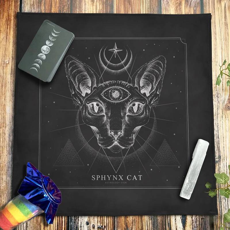 

Sphynx Cat Tarot Tablecloth Velvet Altar Cloth Witchcraft Astrology Sun Moon Constellation Spiritual Divination Oracle Card Pads