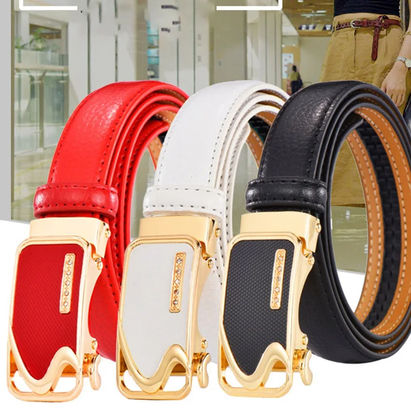 

Fashionable Women Automatic Buckle Belt Genuine Korean Casual Youth Slim And Narrow High-Quality Shopping Travel Card Slot Belt