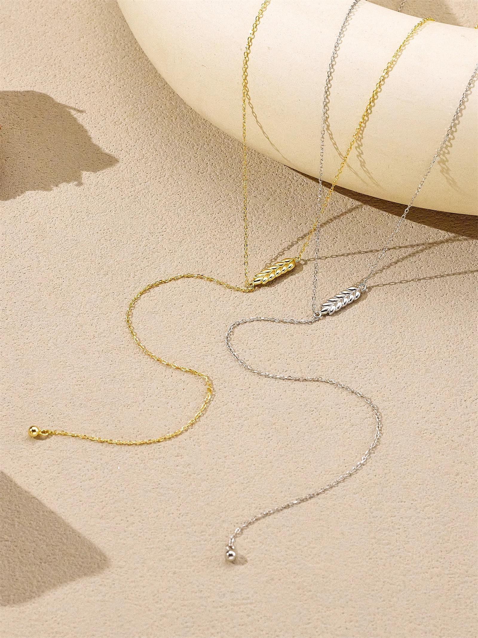 ANDYWEN 925 argent Sterling minimaliste feuille de blé pendentif Long collier en forme de Y 2025 bijoux fins pour les femmes Style décontracté