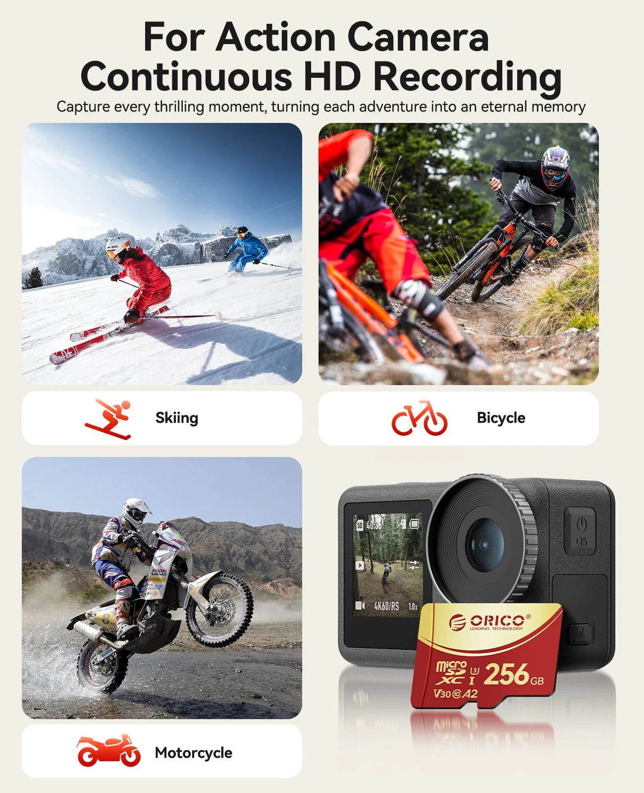 Scheda di memoria ORICO 256 GB 128 GB 64 GB 32 GB TF Scheda Micro SD Fino a 180 MB/s Scheda SD di archiviazione per schede Flash Camera Drone Dash Cam