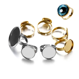 Ajustável Aço Inoxidável Em Branco Anel Base, Bandeja Cabochões De Vidro, DIY Anel Jóias Making, Fit 10mm, 12mm, 14mm, 16mm, 18mm, 20mm, 25mm, 10Pcs 10 principais vendas porta alianças de vidro - №7