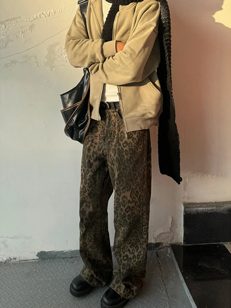 

Мужские прямые свободные брюки в стиле ретро с леопардовым принтом в американском хип-хоп стиле, повседневные, молодежные, весенние...