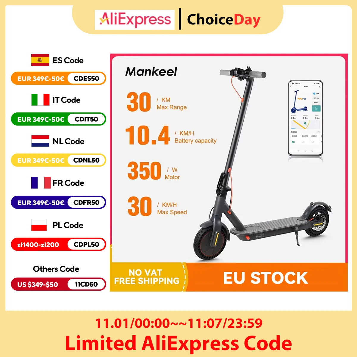 Mankeel MK083 350W Electric Scooter for Adults 36V 10.4AH Max Range 30KM Folding E-scooter Smart Kick Scooter