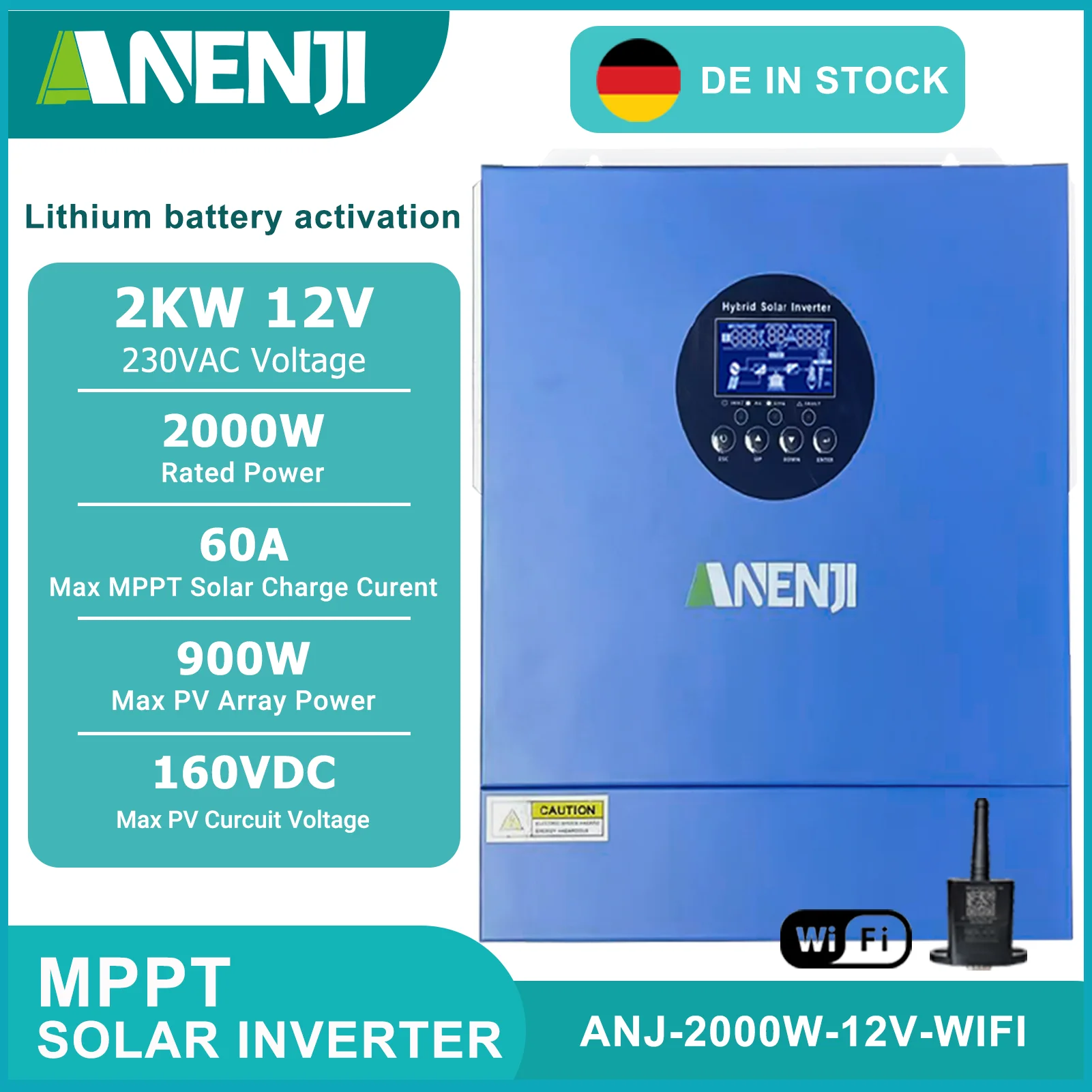 

2KW 12V off-Grid Solar Inverter Pure Sine wave Lithium Battery Activated MPPT 60A Solar Controller PV 160VDC 900W With WIFI