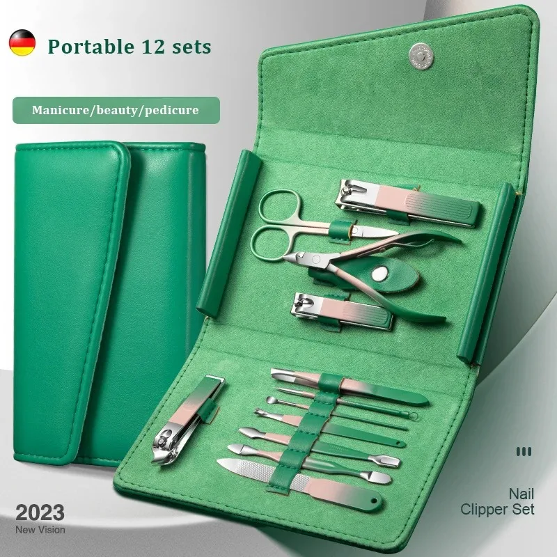 

New High-qualiyt Nail Clipper Set Complete Gradient Nail Clipper 12-piece Manicure Set Box Portable Personal Care Tools