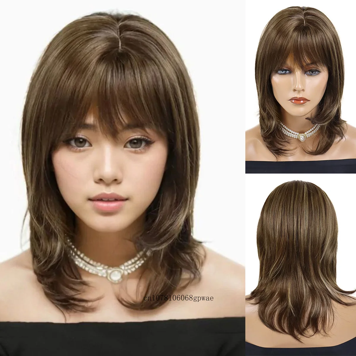 Synthetic Hair Brown Bob Cute Wigs for Women Girls Shoulder Length Wig with Fringe Bangs Heat Resistant Wig Daily Costume Party