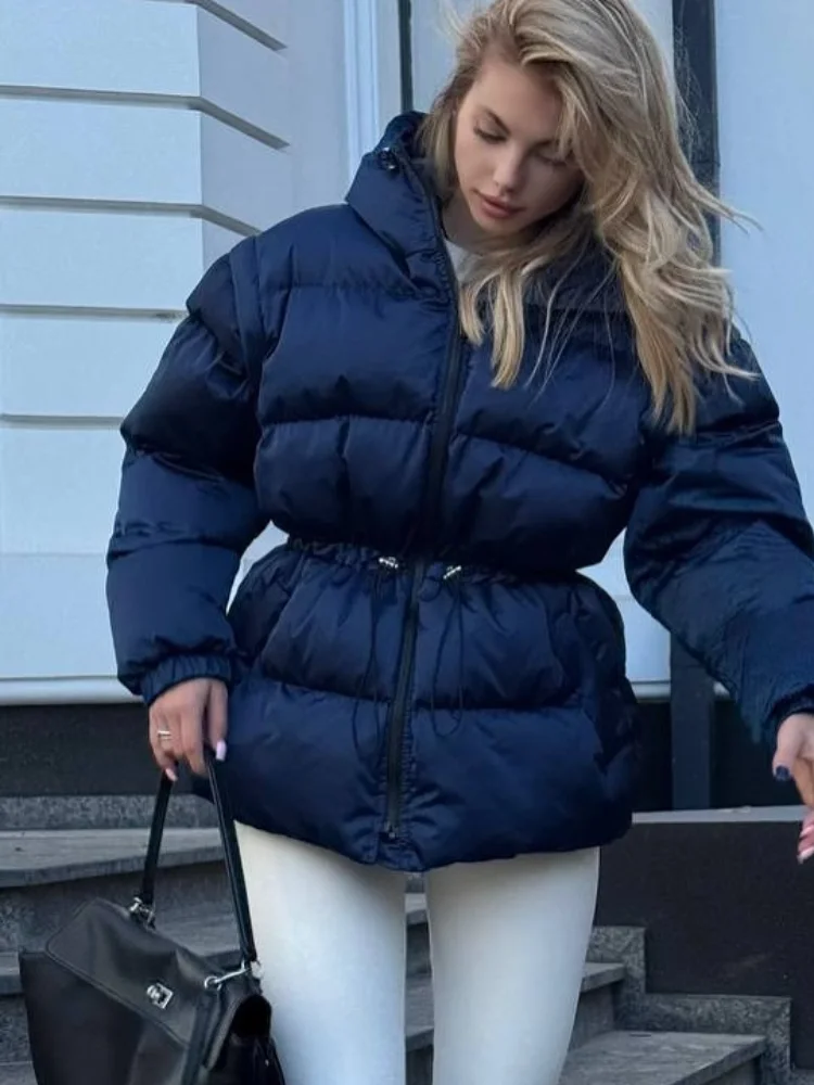 Addensare giacche di cotone donna collo alto cerniera maniche lunghe stringate cappotti staccabili 2025 inverno femminile nuovi capispalla caldi