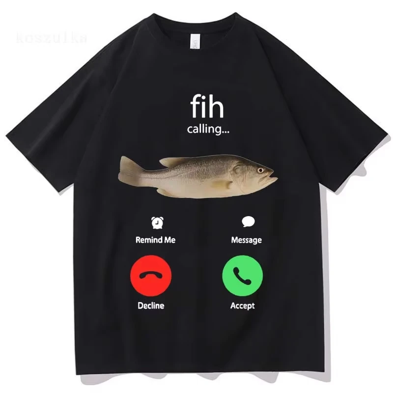 2026 Women's Fun Printed T-Shirt Fish Incoming Call Reminder Accept or Reject Calls Knitted Women's Top