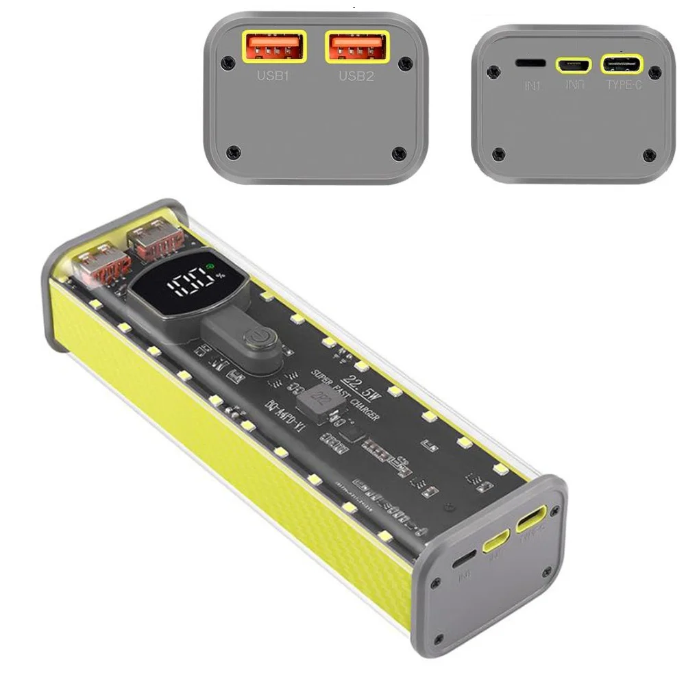 Caixa de banco de potência de bateria 22,5 W 4 células 21700, carregamento rápido PD20W, saída/entrada dupla, caixa de armazenamento de tela digital LED