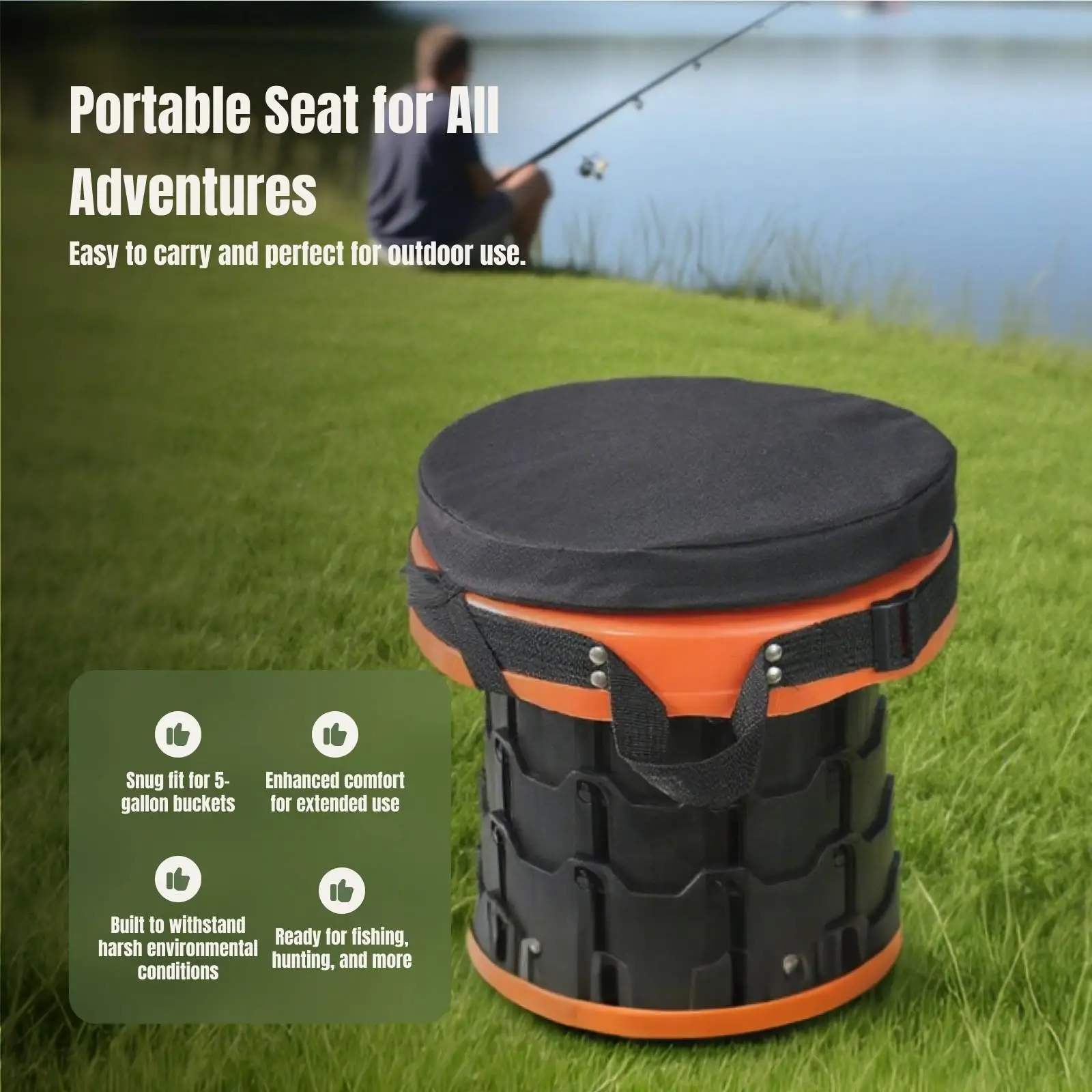 5 Gallon Bucket Seat Lid Cushion 360 Swivel Outdoor Chair Water Resistant Cover for Fishing Camping Gardening Hunting