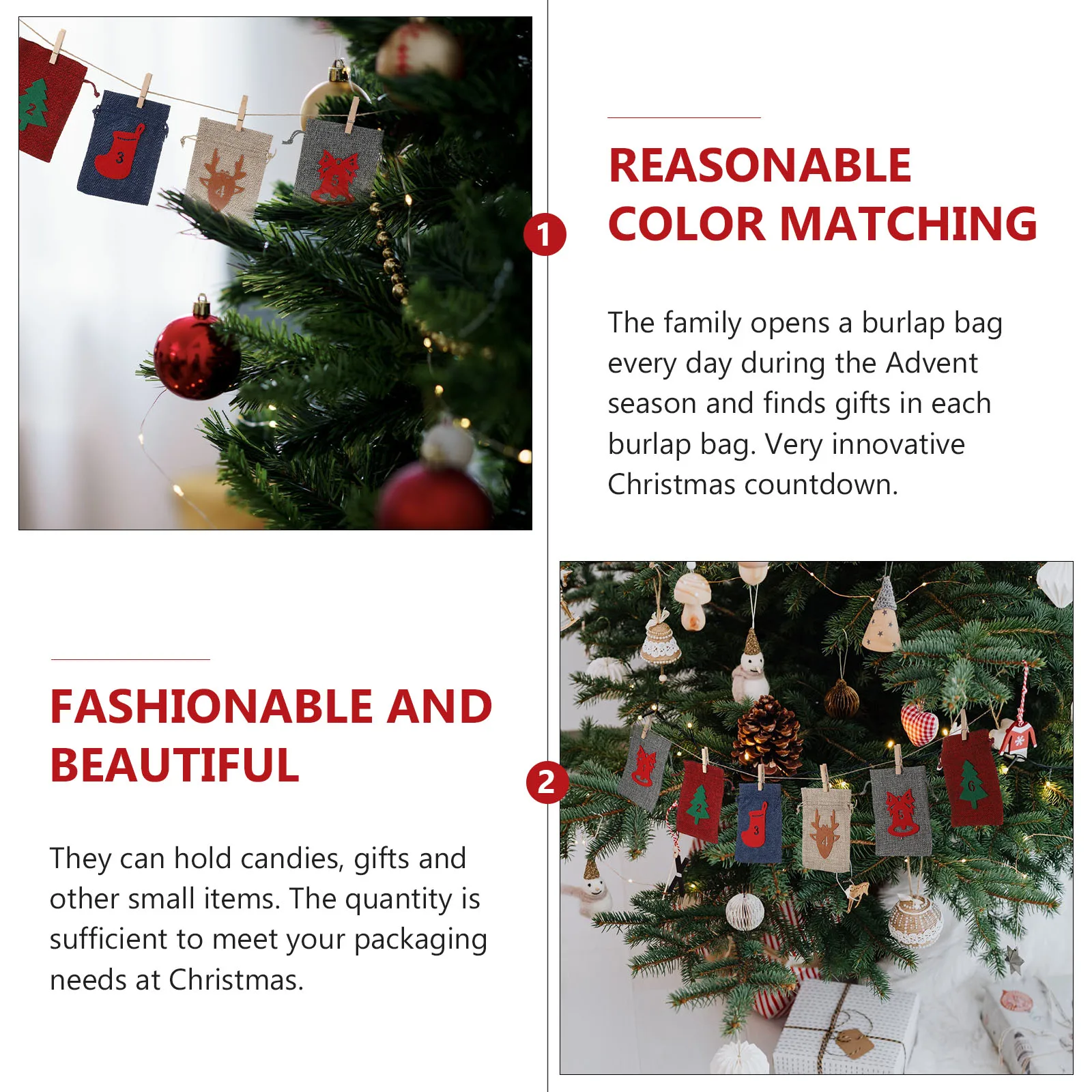 

24 day Christmas Countdown Gift Bags Burlap DIY Hanging Decoration Supplies Advent Calendar Xmas Present Storage