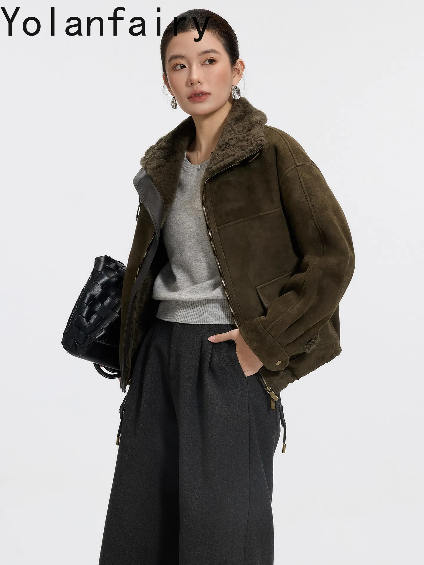 YOLANFAIRY Genuine Sheepskin Shearling Woman Real Fur Coat Winter High Quality 100% Natural Fur Jacket Short Warm Casaco Pele