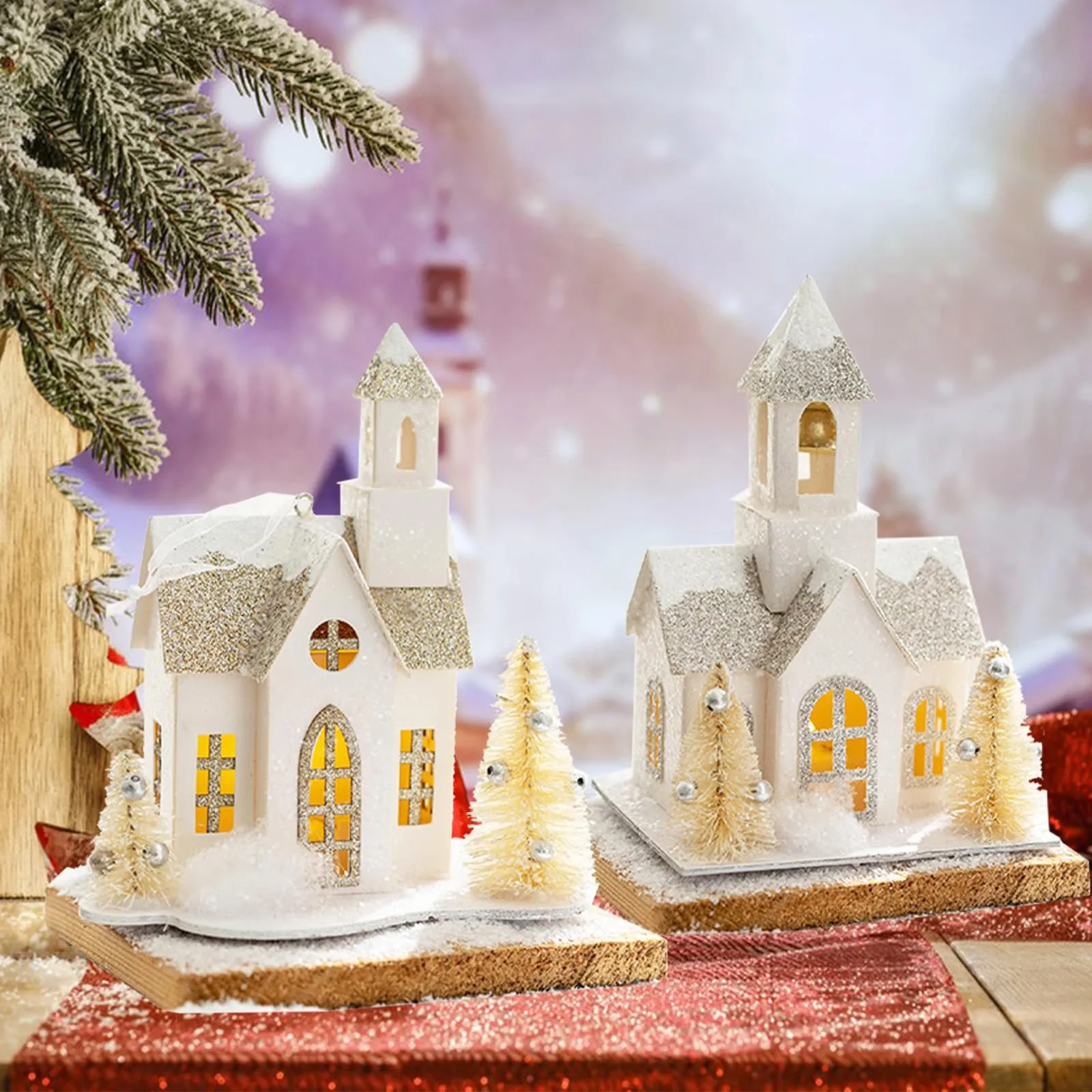 Christmas Village House Creative Light Up Snow VillageHouses White Winter Christmas Village Houses Christmas Tabletop Decoration