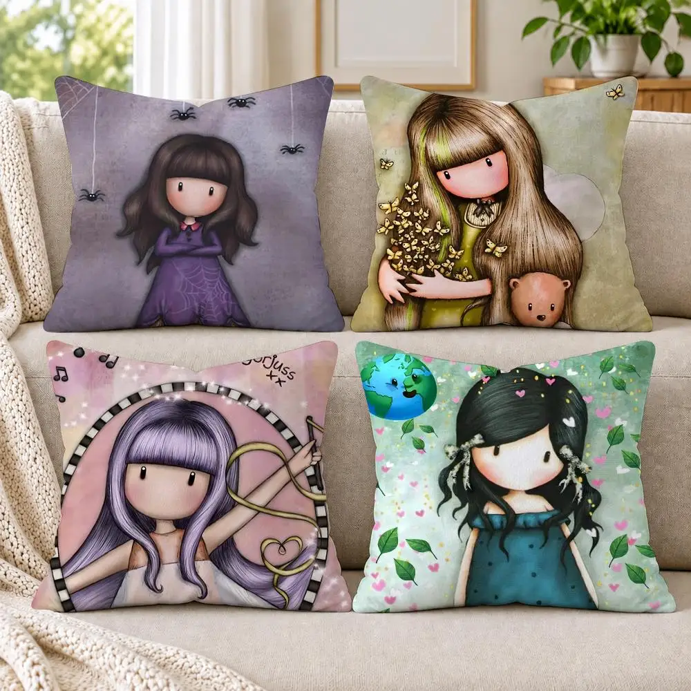 Cartoon S-Santoro Gorjuss Cushion Cover Short Plush Double-Sided Printing Sofa Bedroom Living Room Throw Pillow Cover Home Decor