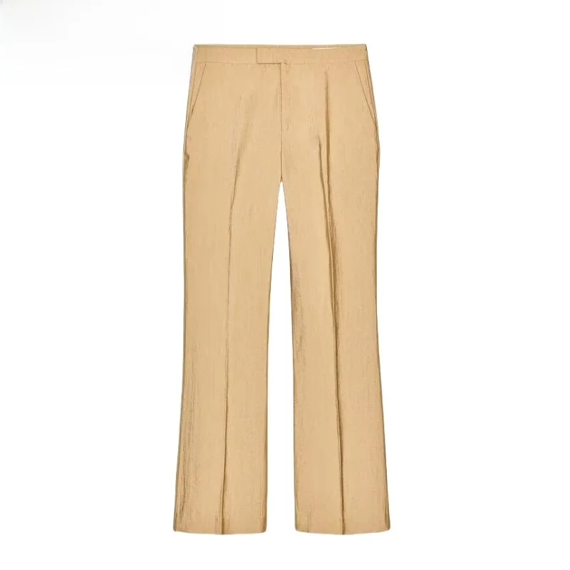 

New Summer Mid-Rise Straight Leg Pants Long Sve Suit Jaet Women's Faion Commute Sle Pure Color Single Button Closure