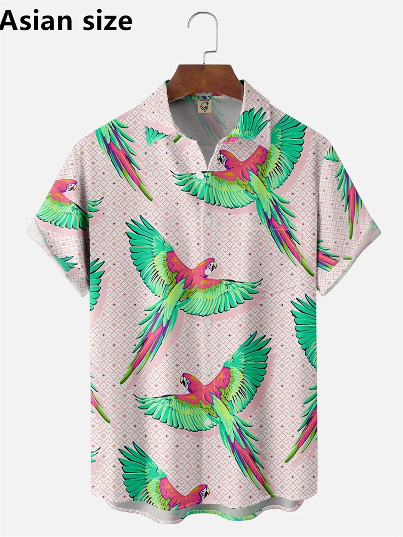 

2025 New Men's Shirt 3d Fashion Casual Parrot Print Hawaiian Lapel Button Shirt Summer Short Sleeve Top Harajuku Ropa Hombre
