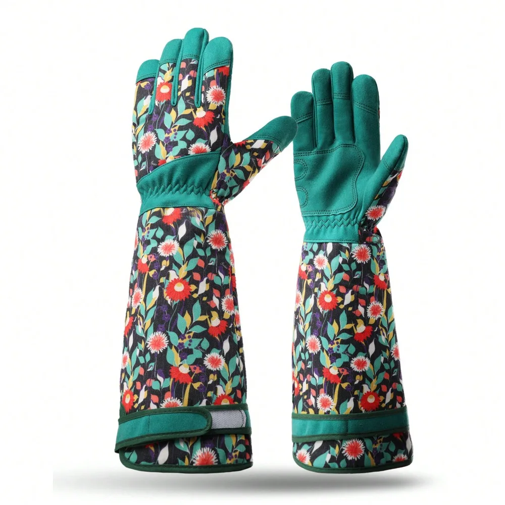 

2PCS Women's Long Garden Gloves – Floral Rose Print, Lightweight & Breathable, Scratch-Resistant, Comfortable Long Cuff Gloves For Planting, Weeding & Outdoor Gardening