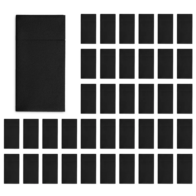 

250PCS Disposable Dinner Napkins With Built-In Flatware Pocket,Prefolded Cloth Like Paper Napkins Black