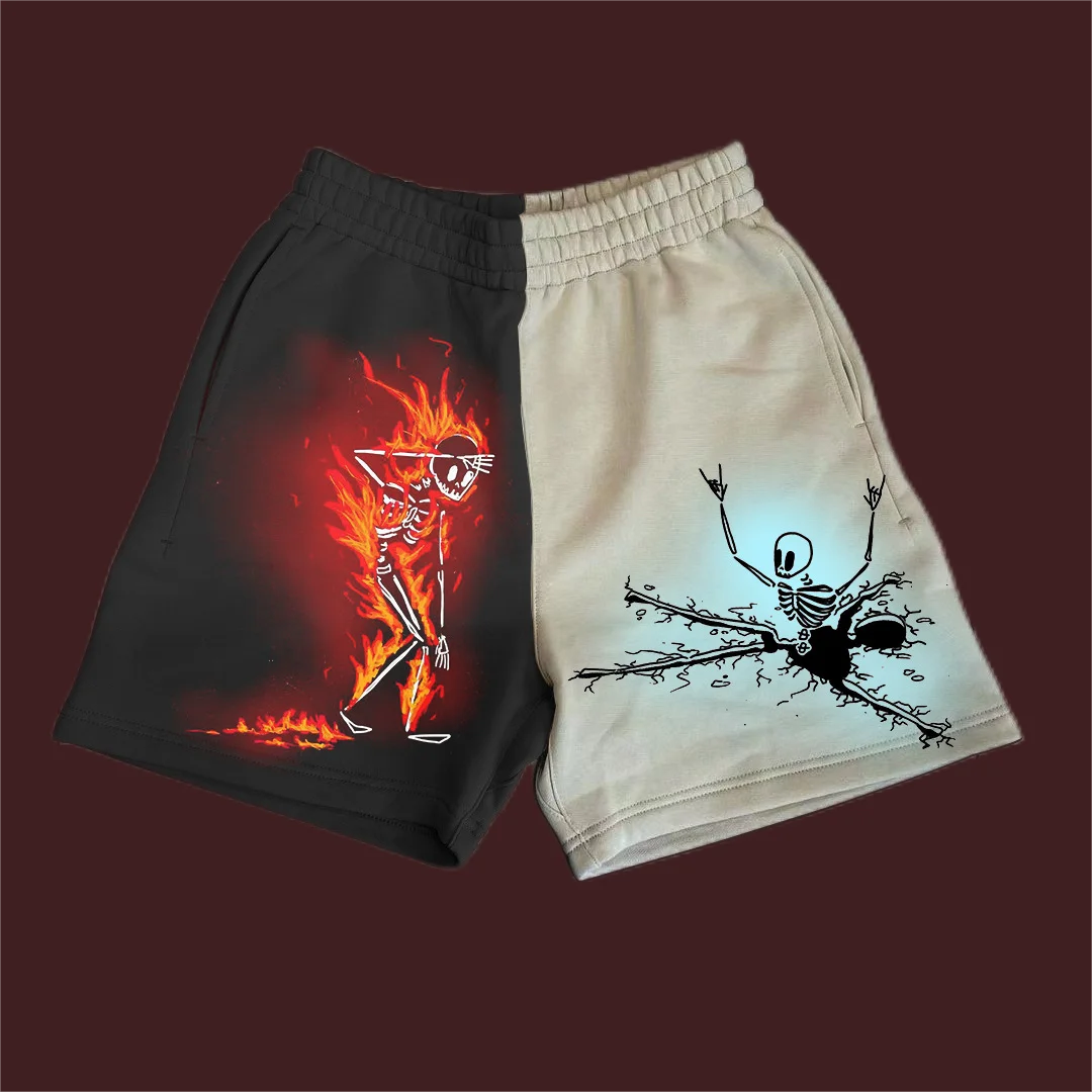 Hawaii Zomer Dubbele Kleur Bijpassende Schedel Short 2024 Nieuwe Hiphop Retro Grote Maat Bedrukte Y 2K Strand Short Basketbal Shorts