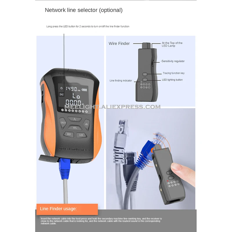 Imagem -06 - Ftth Opm Fibra Óptica Ferramenta Medidor de Potência Óptica Visual Fault Locator Vfl 15km Rj45 Tester Rastreador Cabo Mini Caneta de Fibra Vermelha