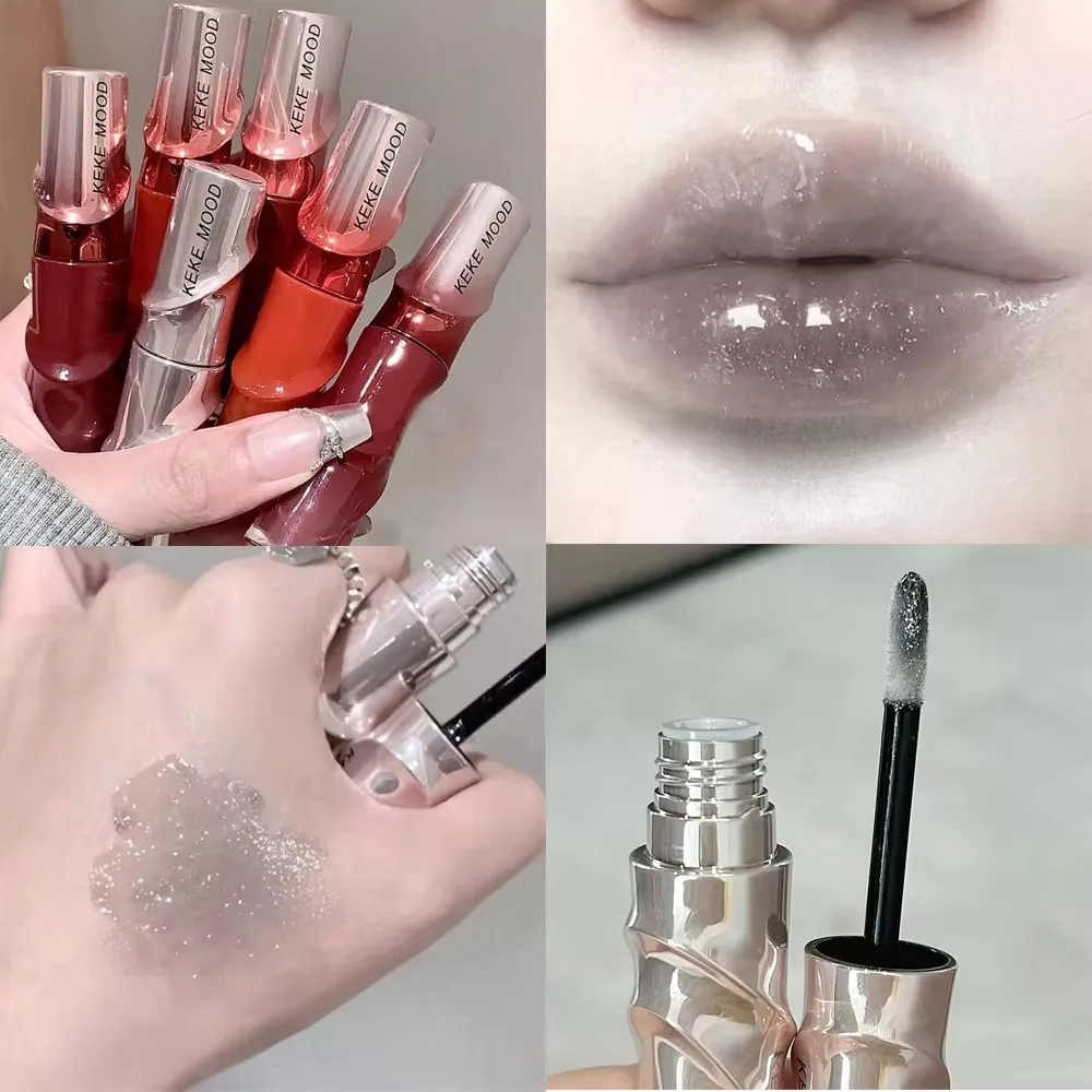 Koreaanse stijl Crystal Nude Lip Stain Sheer Nude Grey Glossy Lip Tint Glitter Mirror Finish Lipgloss