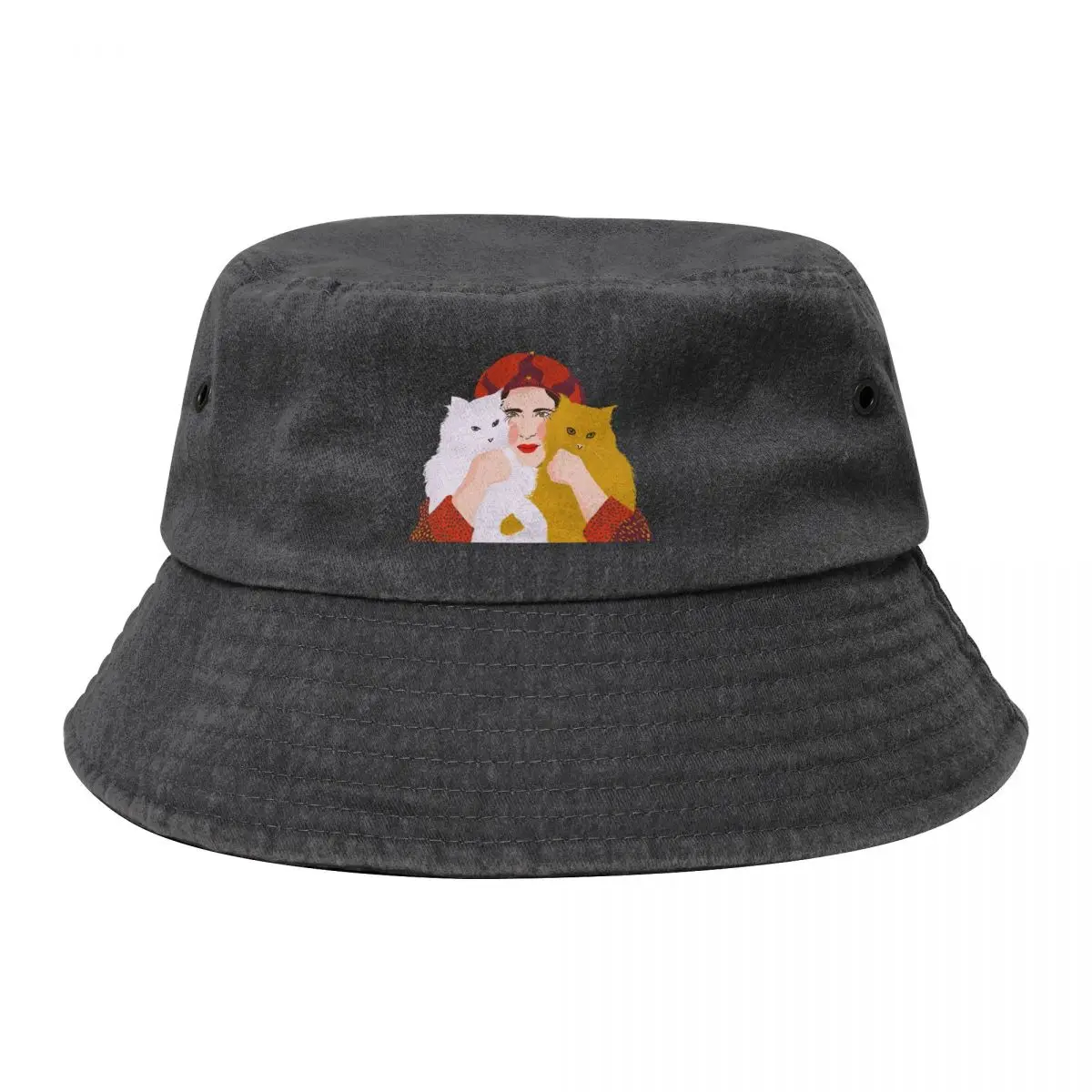 

Two Cats and a Hatted Lady Bucket Hat Unique hats luxury woman cap custom caps Mens Caps Women's