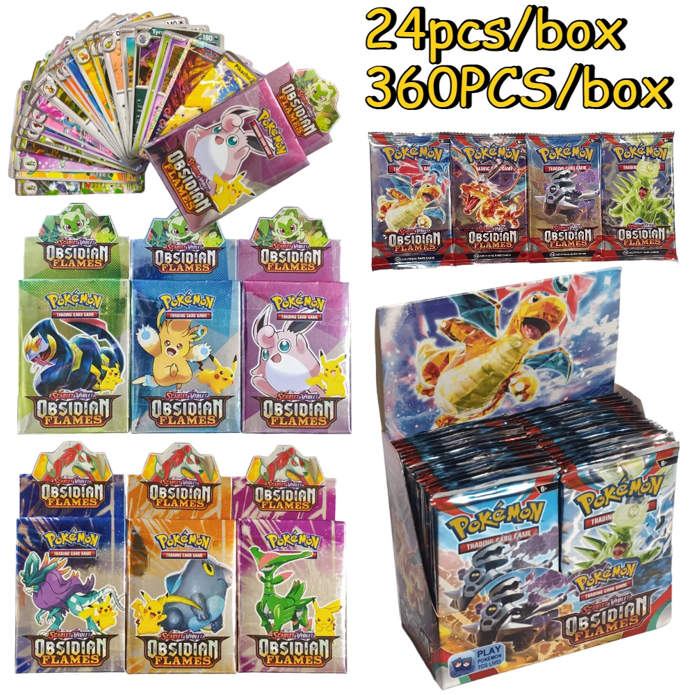 

24-360 PCS Pokemon Obsidian Flames English Booster Battle Cards Collectible Trading Cards for Kids Birthday & Christmas Gift Toy