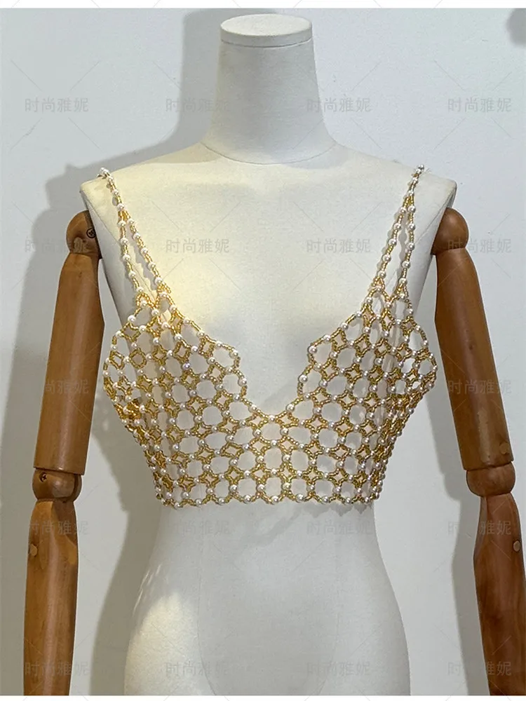 

Handmade beaded braided Vest cutout backless adjustable crop top sexy girls beach club party Tank Top Y2k Mujer Summer