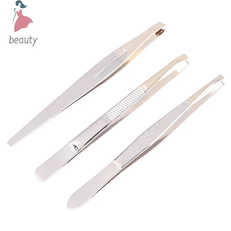 1PCS Eyebrow Tweezers Facial Hair Removal Clip Stainless Steel Flat Slant Tip Eyebrow Eyelash Makeup Tweezer Beauty Tools