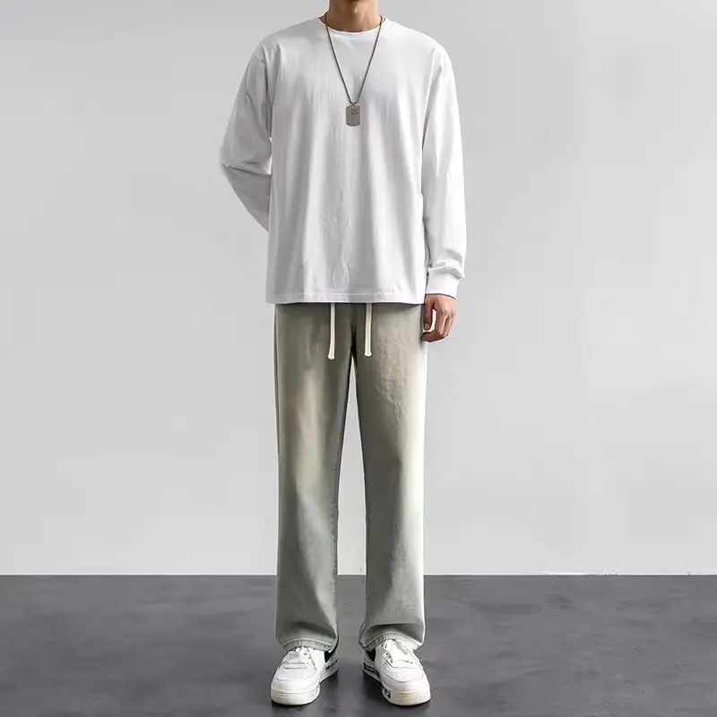 

Street wear loose jeans men's Korean fashion Korean men's casual long jeans men's straight leg denim wide leg pants