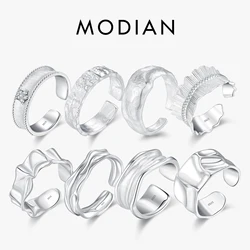 MODIAN 925 Sterling Silver Luxury Geometric Texture Scrub Irregular Finger Ring Trendy Punk Party Jewelry For Women Gifts