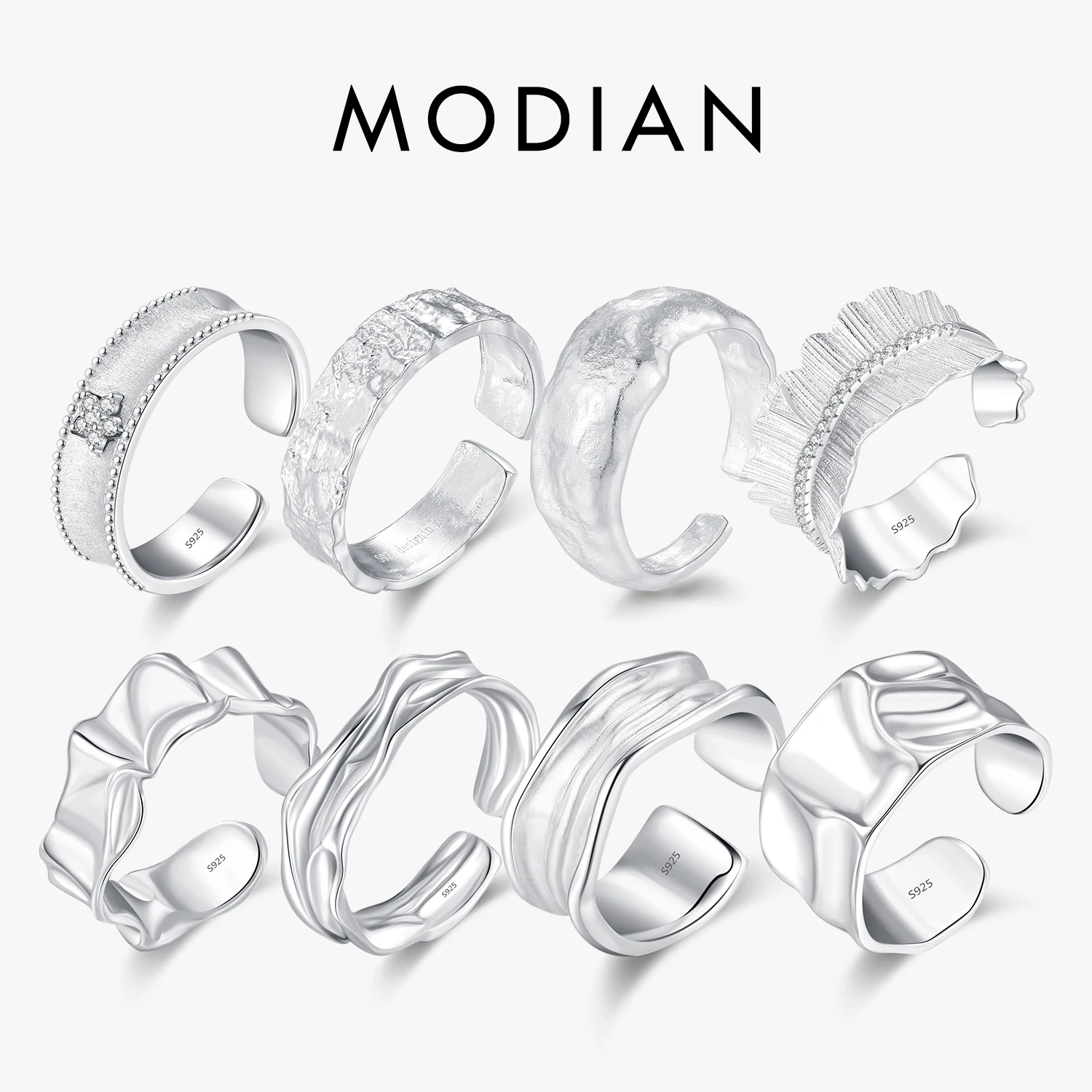 MODIAN 925 Sterling Silver Luxury Geometric Texture Scrub Irregular Finger Ring Trendy Punk Party Jewelry For Women Gifts