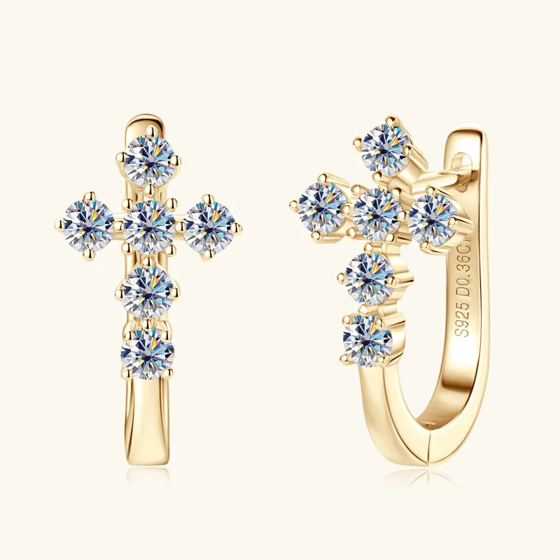 

2.5mm D Color 3EX Real Moissanite Diamonds Cross Classic Hoop Earring For Women 925 Silver Pass Diamond Test Wedding Jewelry GRA