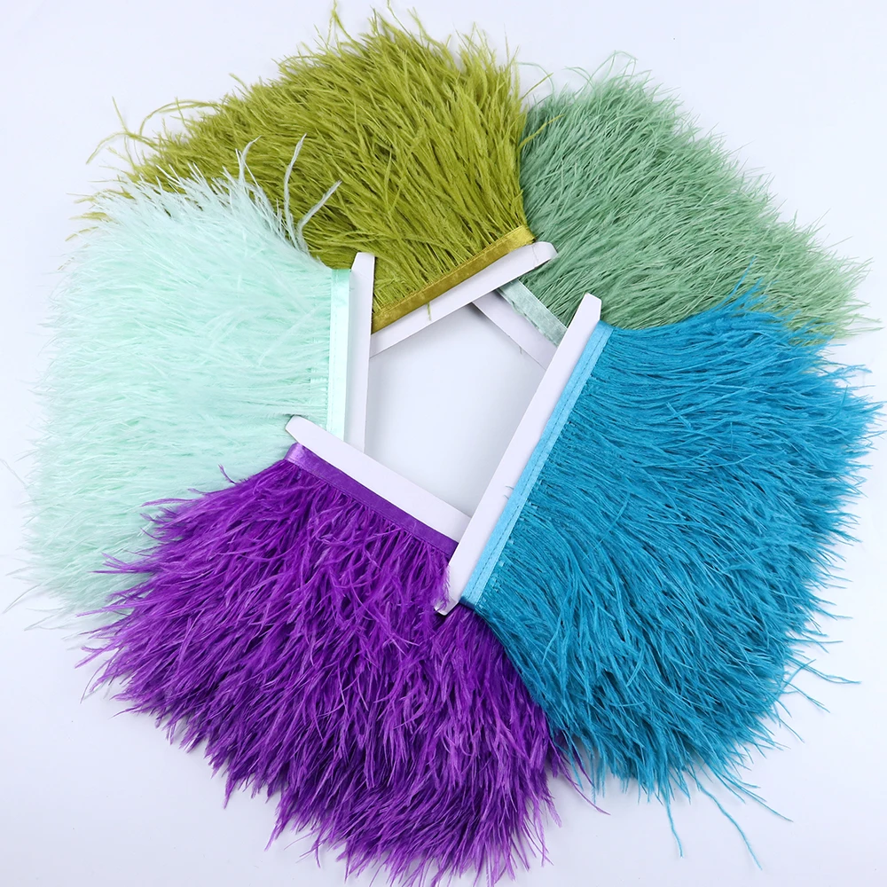 10 m bunte, natürliche Straußenfeder-Fransenborte, 8-10 cm, weiche, flauschige Federn für DIY-Hochzeitsnäharbeiten, Party-Basteldekorationen und Accessoires