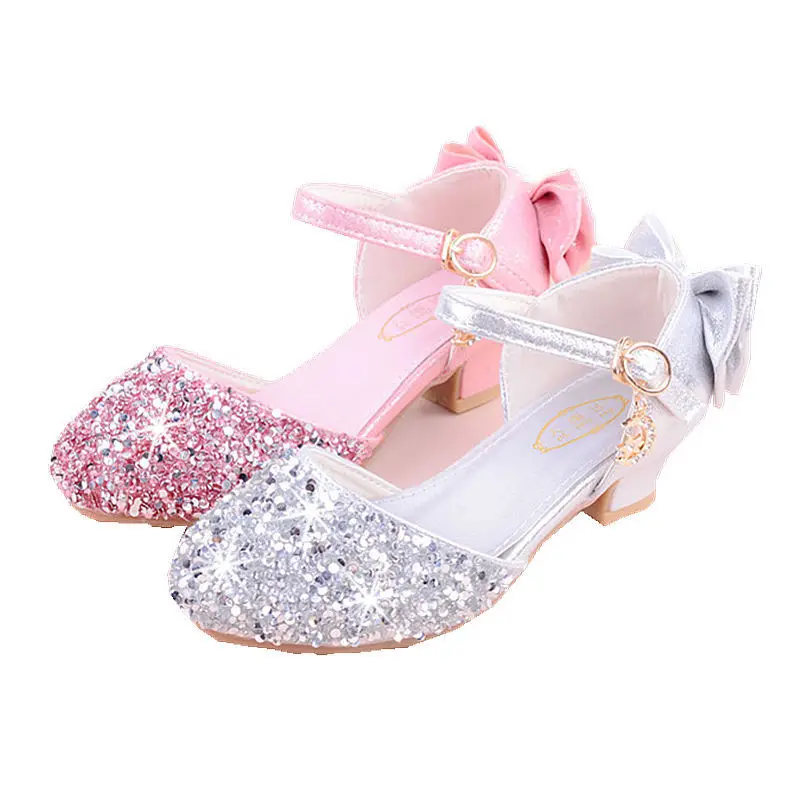 Girls Princess Sandals Children Low Heeled Shoes Kids Leather Shoes Students Performance Footwear Baby Party Dancing Footwear