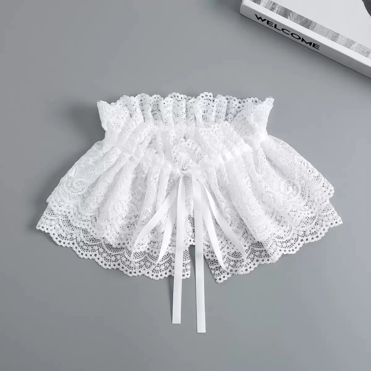Retro Ruffled Lace Fake Collar Double Layered Neck Collar Tie Cosplay Costumes Accessories Sweet Detachable Collar Shawl Wrap