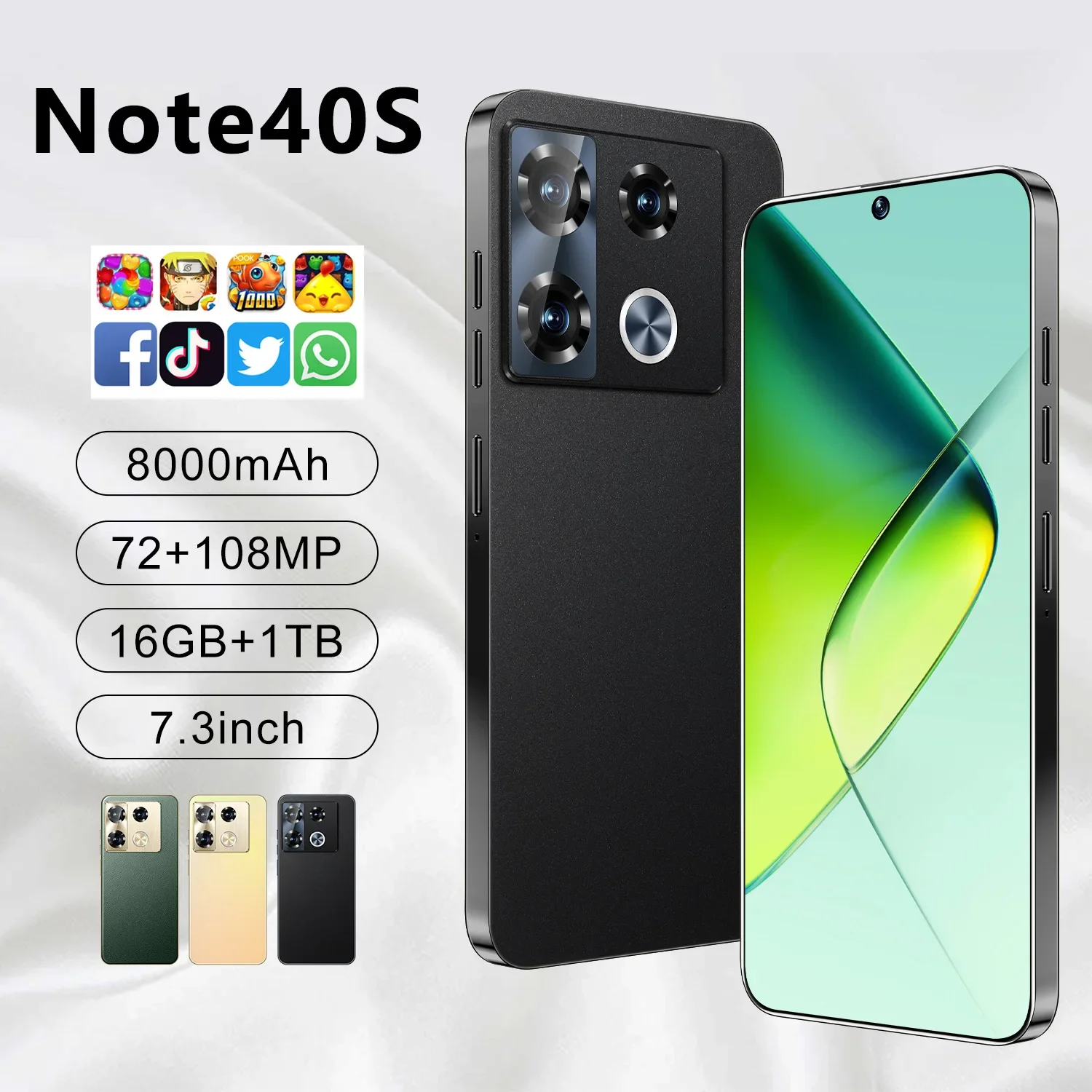 Hot Selling New Note40S Mobile Phone  Large Screen HD Dual SIM Dual Standby Smartphone Android Cheap Phone S22 Ultra Celulares