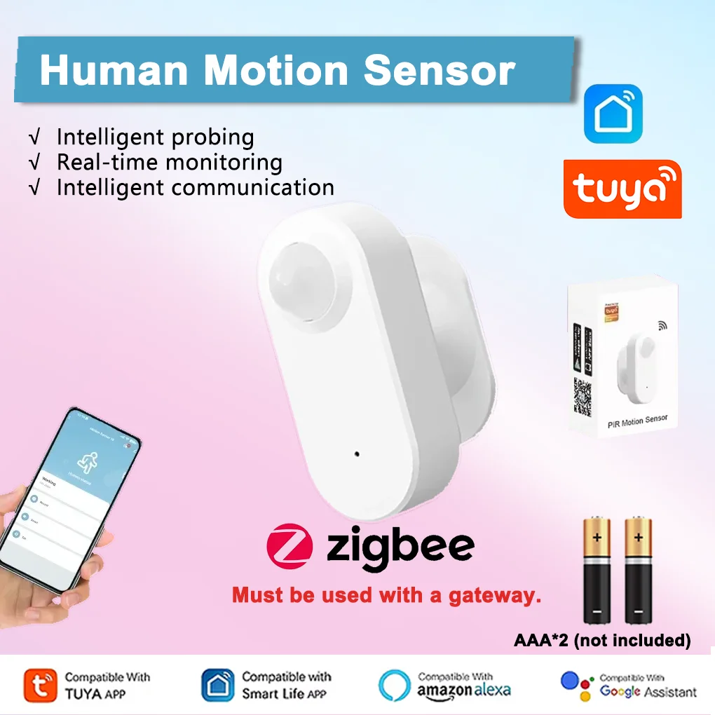 

Tuya Zigbee PIR Motion Sensor 360° Rotatable Human Detection Security Alarm for Home Works with Alexa Google Assistant