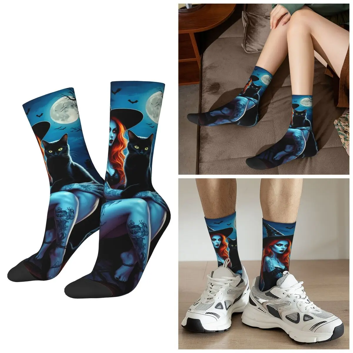 

All Seasons Mysterious Witch Magic Black Cat Socks Harajuku Crew Socks Super Soft Stockings for Men Women Gifts