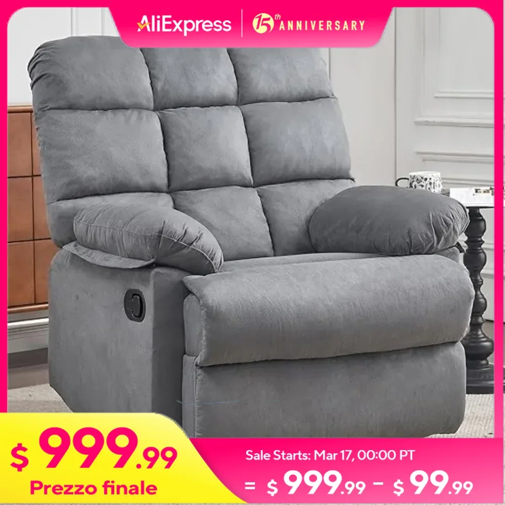 

Recliner Chair Overstuffed Manual Rocking Recliner for Adults Fabric Living Room Reclining Sofa