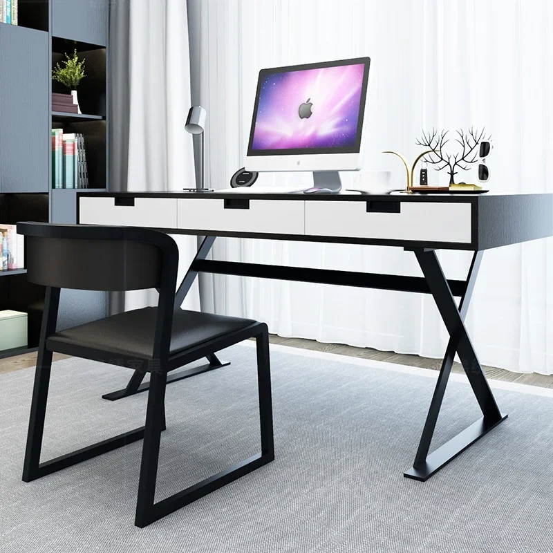 Modern Nordic Office Desk Simple Study Work Table Home Computer Desk Writing Drawer Black Mesa Office Furniture KMOD